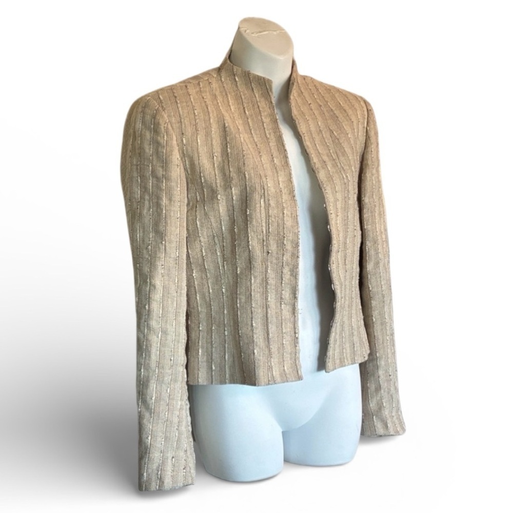 YIGAL AZROUEL Jacket, Women's 6, Nubby Beige Linen Blend, Hook Eye Front. EUC